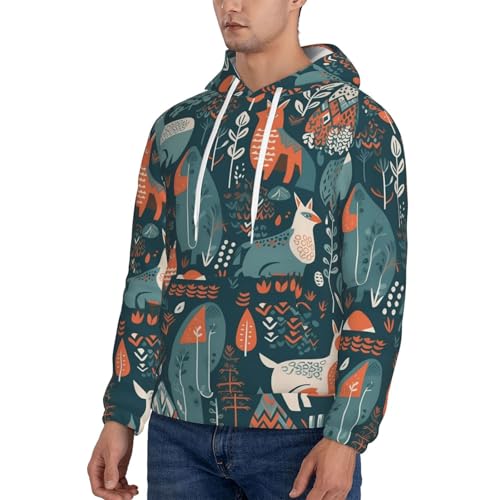 Men's Fleece Pullover Hoodie Long Sleeve Hooded Scandinavian Animals Sweatshirt Casual Shirts With Pockets Small Black2