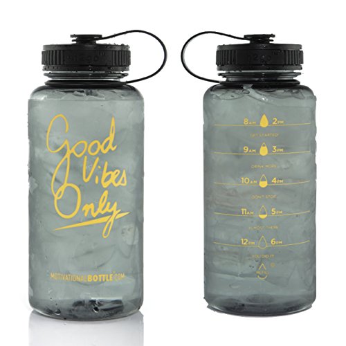 Motivational bottle 34oz Fitness Workout Sports Water Bottle with Unique Timeline | Measurements | Goal Marked Times For Measuring Your Daily Water Intake, BPA Free Non-toxic Tritan (graphite)