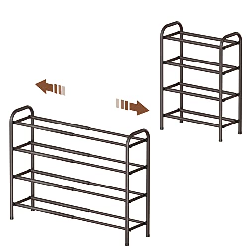 Image of Gonfoam Expandable 4-Tier Shoe Rack for Closet and Entryway, Bronze | Tool-Free Assembly, Metal Material, Adjustable Shoe Organizer, Sturdy, Small Space Solution, Dorms, Garages, Apartments.