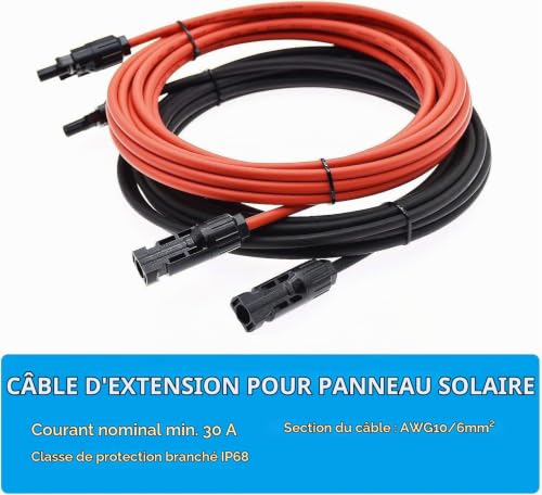 XTVTX Rallonge de câble Solaire 2m,6mm² 2/3/5/10m,Câble d'Extension Solaire,Câble d’Extension photovoltaïques,avec connecteurs,pour Panneaux solaires et systèmes à énergie(10 AWG 2 m) – vue 6