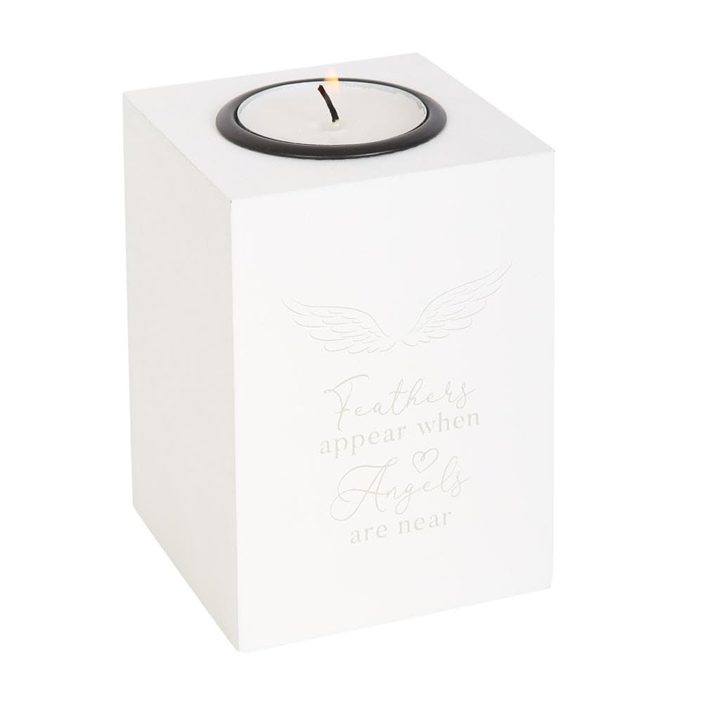 Angel Whispers Memorial Tealight Holder - White Angel Wing Remembrance Candle Holder