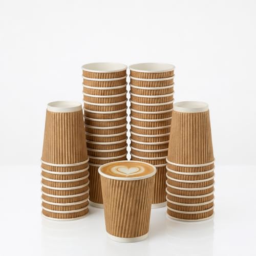 BEGREEN 8oz Compostable Coffee Cups | 3Ply Brown Ripple Wall Paper Cups 500 Pack | Insulated Kraft Hot Cups | Certified Compostable Cups Bulk for Cafes Events Restaurants