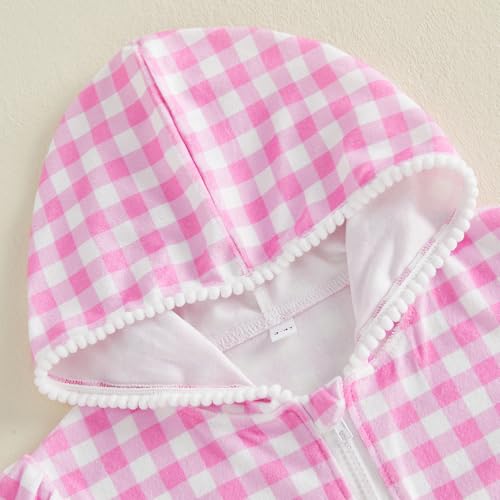 Image of Girls Hooded Terry Coverups One Piece Swimsuits Beach Stripe Trim Zip Up Fly Sleeve Swim Cover Up Swimwear
