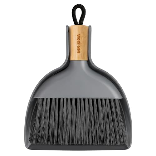 MR.SIGA Mini Dustpan and Brush Set Portable Cleaning Brush and Dustpan Combo with Bamboo Handle Gray 1 Set