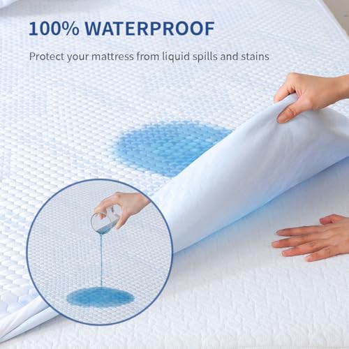 Image of Nano-Cooling Fiber Mattress Protector Full Size (54 inch x 75 inch) 100% Waterproof, Cooling Experience Unrivaled Comfort Perfect for Every Family