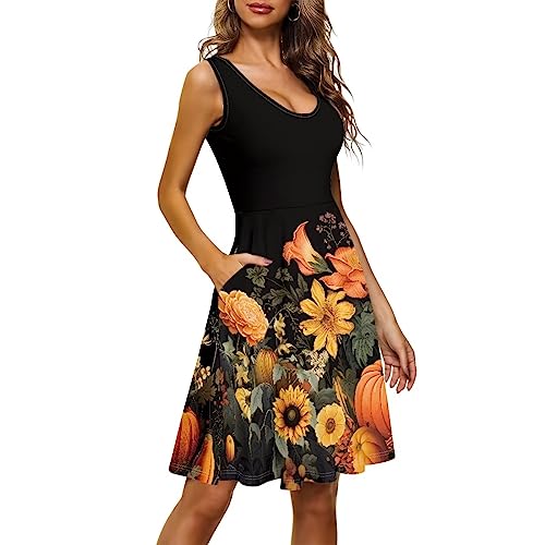 Image of Women's Casual Loose Sundress Midi Sleeveless Crewneck Dress Summer Beach Tank Dress with Pockets