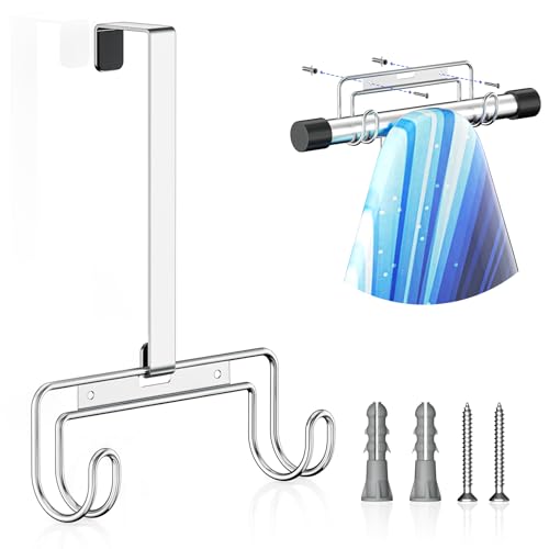 Over The Door & Wall Mount Ironing Board Hanger with Removable Hook, Stainless Steel Ironing Board Holder Organizer Wall Rack for Y & T Shaped (Silver)