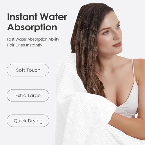 Image of JML Bath Towels Set, Large Microfiber Body Towel for Adult, 2 Pack, 30 inch x 60 inch, Oversized, Soft, Super Absorbent, Fast Drying, Use for Sport, Fitness, Yoga, Fleece Diamond Cross Grid White
