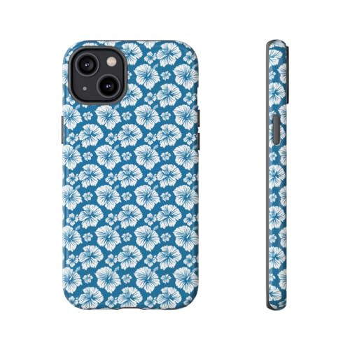 Coque rigide iPhone 14 Plus motif floral hawaïen bleu