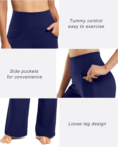 Image of Promover Wide Leg Pants Woman Yoga Pants with Pockets Stretch Loose Casual Lounge Sweatpants Petite /Regular /Tall