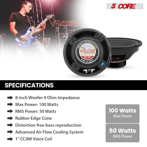 5 Core 8 Inch Guitar Amp Woofer Replacement Speaker 100W 4 Ohm for Electric Guitar Cabinets