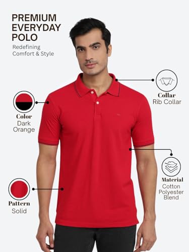 Image of Park Avenue Men Slim Fit Solid Pattern Cotton Polyester Blend Half Sleeve Polo Neck Casual T-Shirt