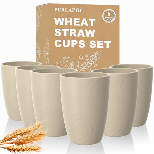 Image of 16oz Reusable Plastic Cups, 6PCS Wheat Cup Set for Outdoor, Beige | Unbreakable & Lightweight Plastic Drinking Glasses for Kitchen & Picnic - Dishwasher Safe Cups