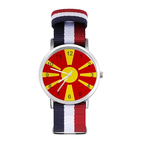 Macedonia Flag Lightweight Wrist Watch Adjustable Nylon Band Outdoor Sport Work Wrist Watch Easy to Read Time