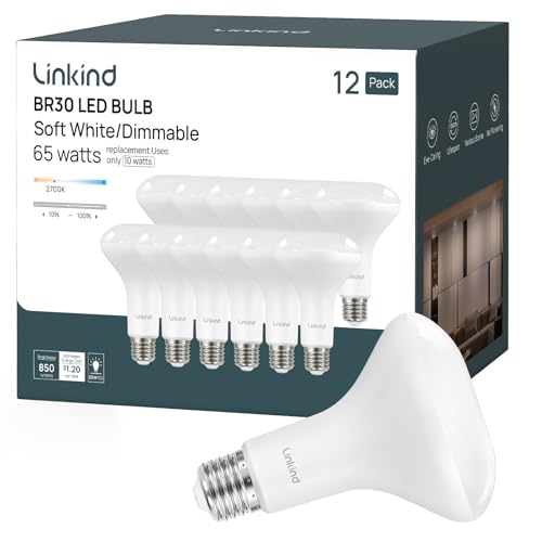 Linkind BR30 LED Flood Light Bulbs Indoor, 65W Equivalent Dimmable LED Recessed Bulbs, 10W 850 Lumens, 2700K Soft White E26 Base, Recessed Can Light Bulb for Bedroom Dining Room Bathroom, 12 Packs