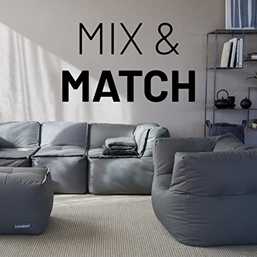 Lumaland Sitzsack-Lounge Modular Sessel | Einfach erweiterbares & leichtes Sofa | Waschbare & Wasserfeste Sitzmöbel für Innenräume & Garten | Indoor & Outdoor Sitz-Garnitur | 96x72x70 cm [Grau]