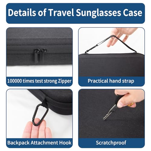 Image of Travel Sunglasses Case Organizer, Adjustable 9-Slot EVA Hard Shell Storage with clip for Multiple Eyeglasses, Waterproof & Shockproof Design for Men /Women