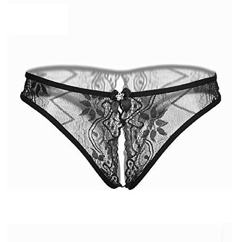 Tangas Sexy De Rendas Com Abertura Frontal (Preto, Único)