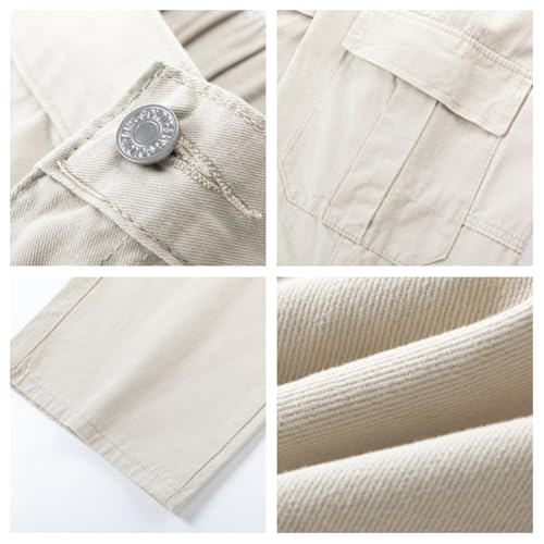 Men's Casual Cargo Pants Loose Fit with Pockets Wide-Leg Trendy Zipper Hip Hop Jeans Straight Trousers4