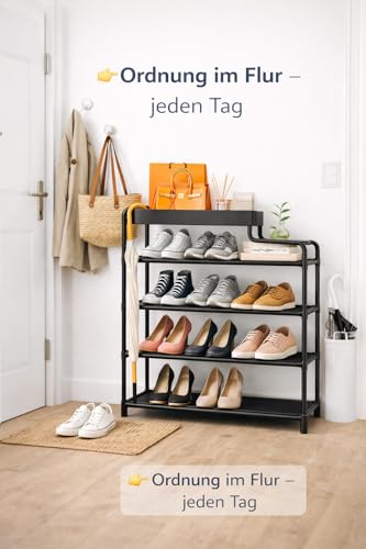 Generisch Schmales Schuhregal Metall schwarz 60 x 21 x 78 cm, 60 cm breit, platzsparender Schuhständer für Flur, Eingang und schmale Räume, Schuhablage für leichtes Schuhwerk, kompakte Aufbewahrung