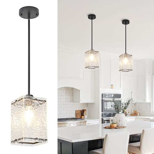 Image of Water Ripple Glass Pendant Lights Kitchen Island, Black, 2 Pack