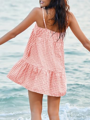 Image of Womens Summer Plaid A-line Sleeveless Casual Flowy Mini Sundress