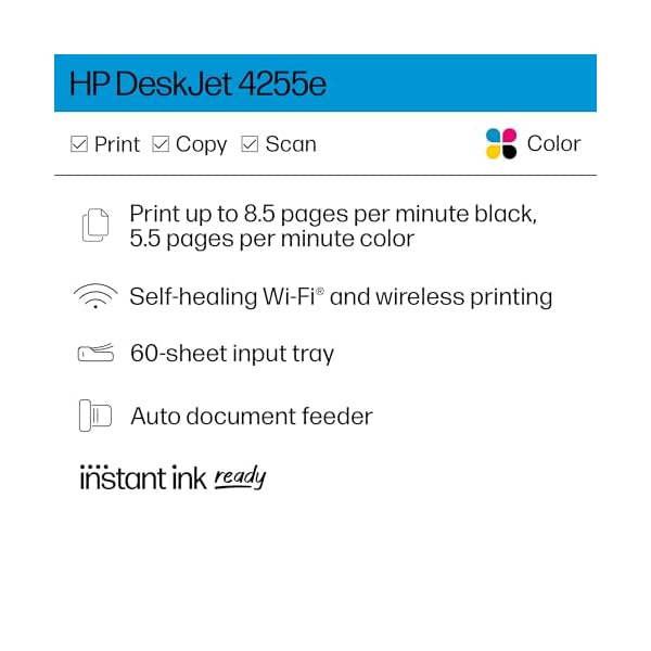 HP DeskJet 4255e Wireless All-in-One Color Inkjet Printer, Scanner, Copier, Best-for-Home, 3 Months of Instant Ink Included (588S6A) - Image 3