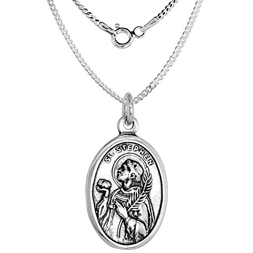Sterling Silver St Stephen Medal Necklace Oxidized finish Oval 1.8mm Chain2
