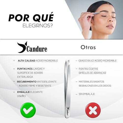 Miniatura 6 de Candure Pinzas Depilar Profesionales Punta Oblicua Pinzas Precisión Acero Inoxidable Para Cejas, Vello Facial Y Mentón, Pelo Encarnado Y Astillas, Hombres Y Mujeres, Con Estuche De Cuero Plata