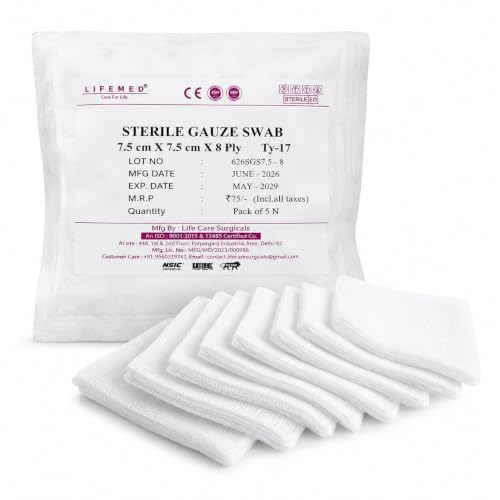 Image of LifeMed Sterile Gauze Swabs 7.5 x 7.5 cm, 8 Ply Type 17, 5 Swabs /Pack, Pack of 10 (50 Dressings)