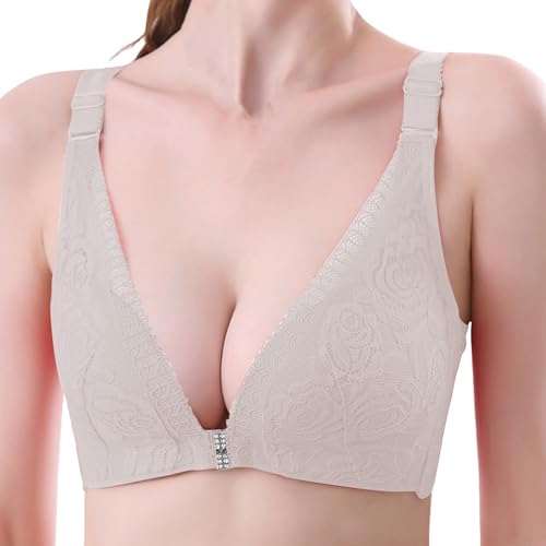 Genérico Camiseta de tirantes de tul con cierre frontal para mujer, sujetador sin armadura, encaje, verde, 90C