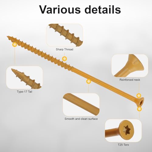 Image of Deck Screws #10 x 5'', T25 Star Torx Drive Flat Head Wood Screws, Tan, 5lb