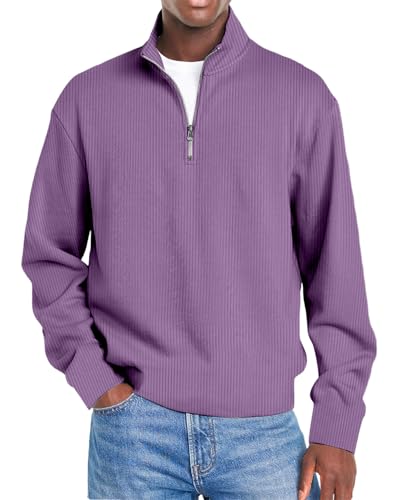 Men's Quarter Zip Pullover Long Sleeve Mock Neck Sweatshirts Solid Lightweight Casual Polo Shirts