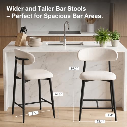 Image of AQO Counter Height Bar Stools Set of 2, Upholstered Counter Stools Modern Barstools with Metal Legs for Kitchen Island Dining Room, Black