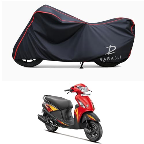 Image of Waterproof Bike Body Cover Compatible for | Hero Pleasure | Taffeta Fabric, Red Piping Design, Bottom Elastic Fit | Dustproof, Sun UV & Rain Protection for All Bikes