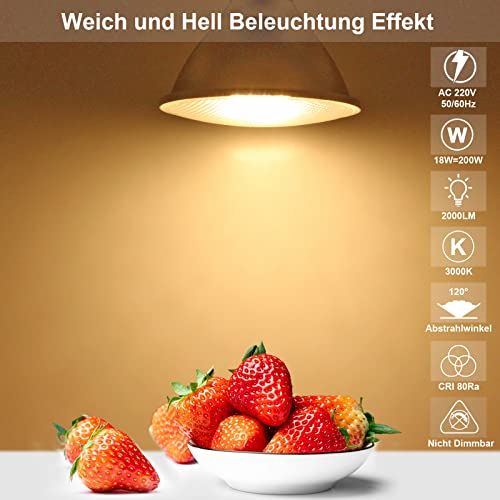 Unikcst 2er 18W LED Lampen E27 Par38 Warmweiß 3000K Reflektor Leuchtmittel Flood Strahler, Ersetzt Halogenlampe 180W, 120 Grad Abstrahlwinkel,Nicht Dimmbar