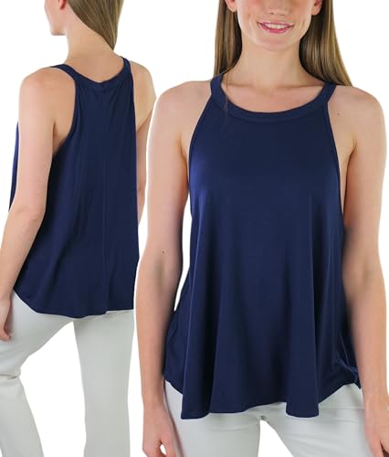 ToBeInStyle Women's Flowy Loose Fit Sleevless Neckband Top - Navy - Medium