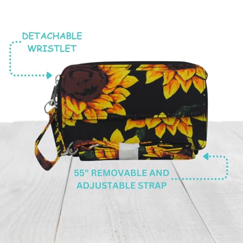 NGIL Canvas All-in-One Women’s Wristlet Wallet, Zippered Organizer Wallet for Travel, Cards, and Cash (Sunflower-Black)2