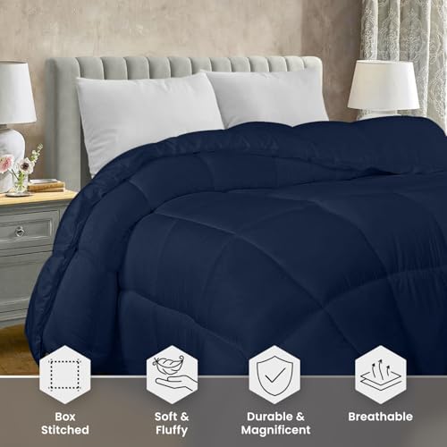 Utopia Bedding Comforter Duvet Insert, Quilted Comforter with Corner Tabs, Box Stitched Down Alternative Comforters King Size (Navy)