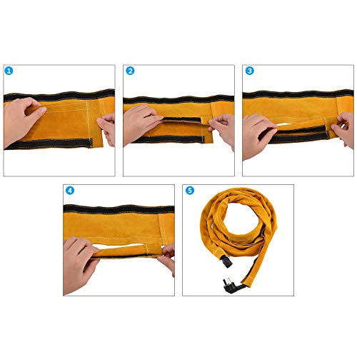 Holulo Tig Welding Torch Cable Cover Flame-Resistant Leather Kevlar Stitched,Yellow Mig/Plasma Cable Sleeves Tig Cover,137'' #TOP5