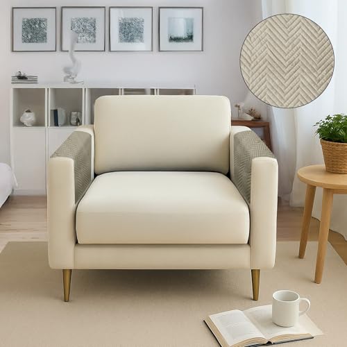 Image of Amazon Basics - Velvet Quilted Sofa Armrest - Set of 2 | Multi-Layered Fabric | 70cm x 70cm | 350 GSM | Color - Beige