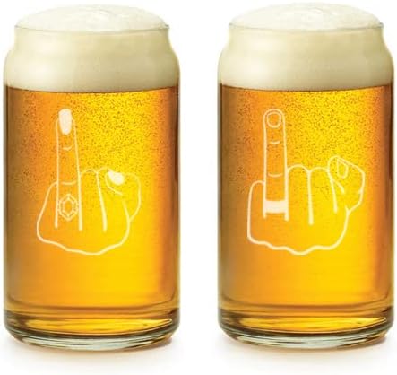 16 oz Beer Can Glass Set of 2 Wedding Ring Fingers Mr and Mrs Engagement Wedding Gift Bride Groom