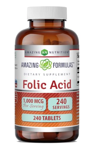 Amazing Formulas Folic Acid 1000 Mcg (1 Mg) | 240 Tablets Supplement | Vitamin B9 | Non-GMO | Gluten Free | Made in USA