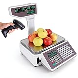 HuanSebesity Gewerbliche Kassenwaage 30kg/66lb,Barcode Etikettendruckwaage Mit Stange Display,Geeicht Für Supermarkt Einzelhandel Feinkostladen DeviceandScanner