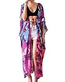 Bestyou® Women's Hobo Printed Chiffon Cover Up Kimono Cardigan Maxi Beach Dress, Geo Printed 1, (Size: Free Size Fits US Size XS-L)