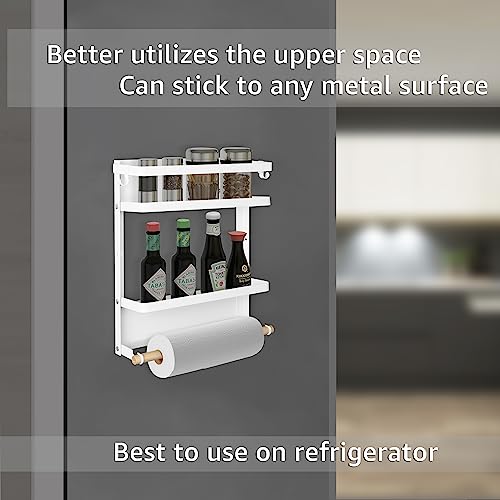 Image of Plantex GI Steel Multi-Purpose Magnetic Shelf for Home /Fridge Organizer Spice Rack with Paper-Towel Holder /Kitchen Rack for Refrigerator (Small-White)