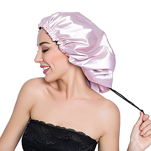 Image of Stain Bonnet Silk Sleep Cap Adjustable Satin Cap for Night Sleeping Hair Bonnet Reversible Double Layer