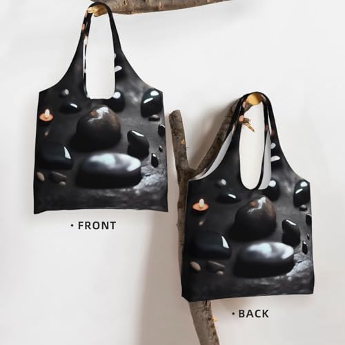 Black Mystery Heart Stone Printed Canvas Bag Women's Fashion Shoulder Tote Bag Lightweight Shopping Bag3