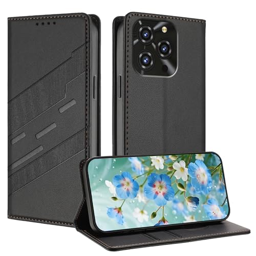 TAUYN Leder Magnetisch Folio Hülle für Oukitel C3, Premium PU/TPU Stoßfeste Leder Lederhülle, mit [Kartenfach] Standfunktion Brieftasche Handyhülle Schutzhülle, Schwarz
