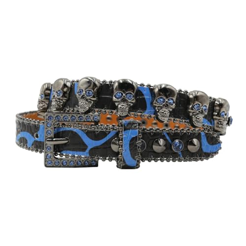 Shining Skull Head Rhinestones Studded Belt For Women & Men, Punk Style Western Leather Belt for Jeans & Pants2